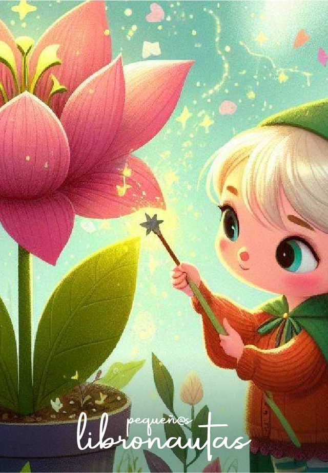 Florinda, una duende, cuidando de la flor mágica de Desastreburgo