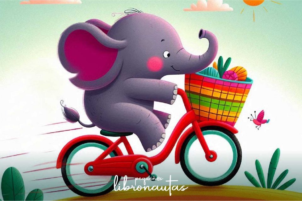 Eleonor, una elefantita, en su bici roja