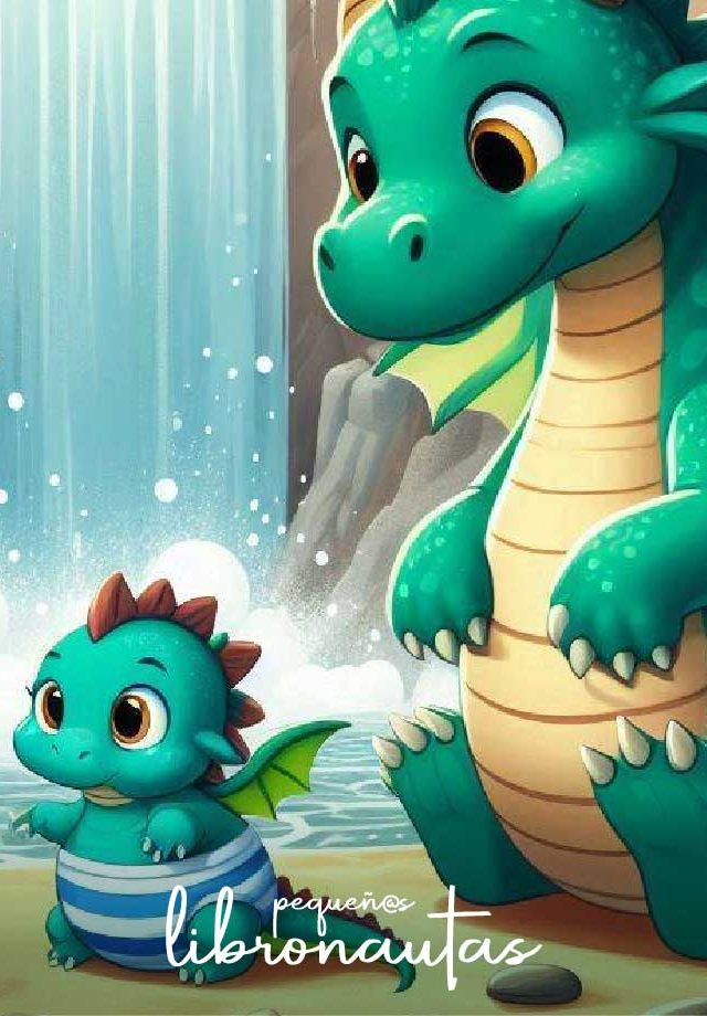 Clara, la niña dragon, con el bebé dragón y su maá